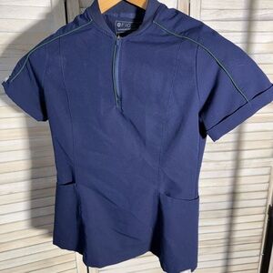 Figs Navy Top with Green Accents